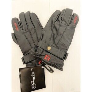 NWT Men's Ed Hardy Biker Gloves XL X Large 100% Leather Black Red Embroidered